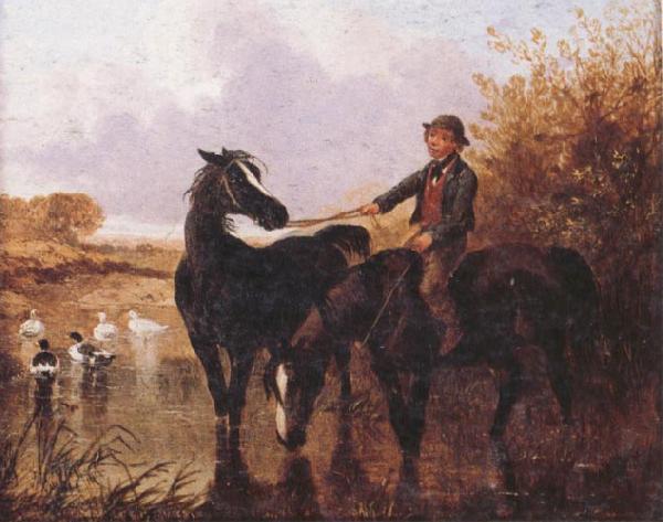 John Frederick Herring Watering The Horses and Farmyard Companions:a Pair of Paintings